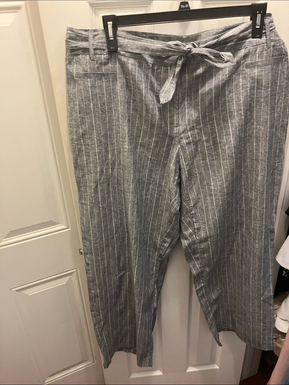 Striped Paperbag Waist Trousers - Gray